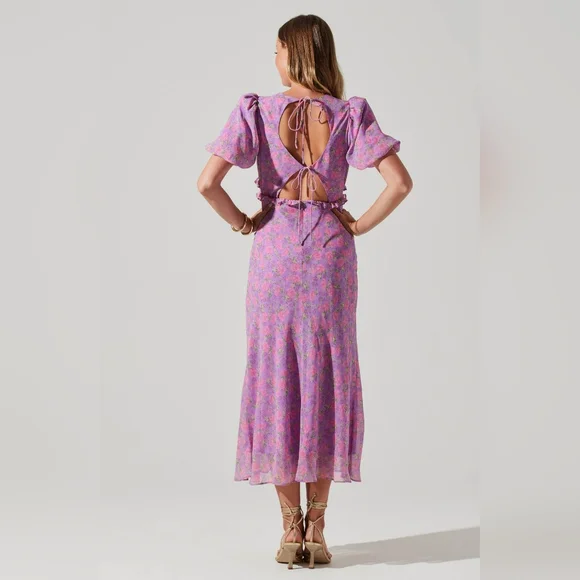 NWOT ASTR the Label Esperanza Floral Puff Sleeve Midi Dress - Picture 3 of 6
